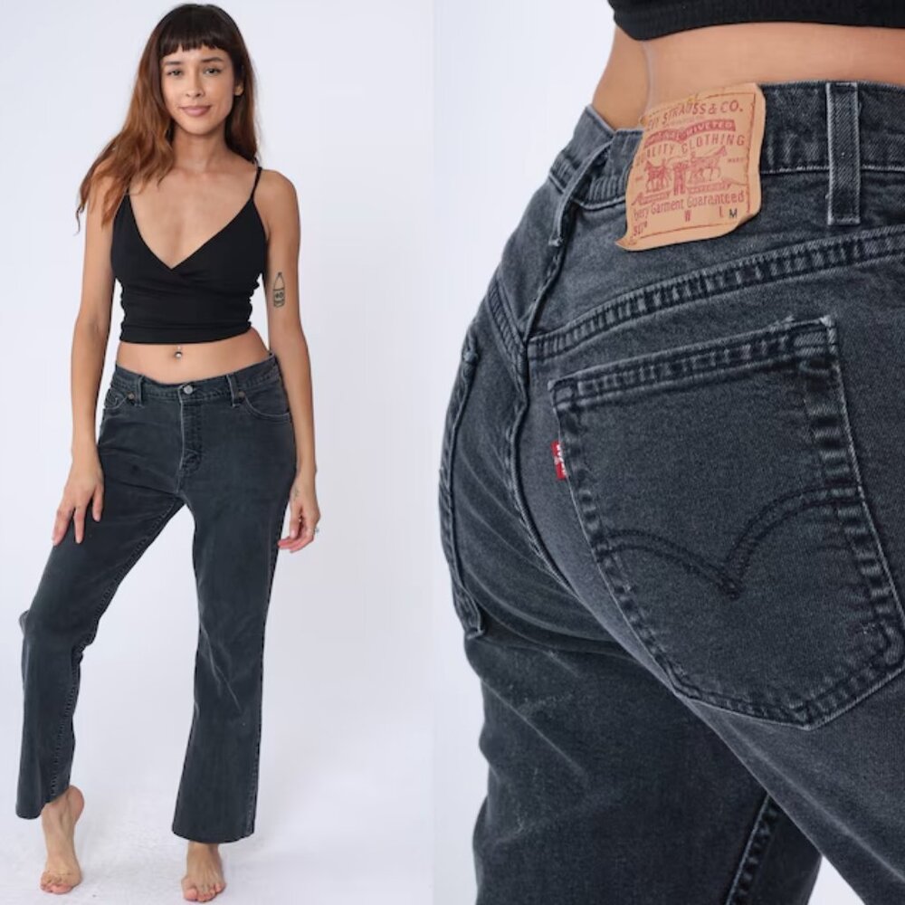 Levi's Jeans Signature Fit Lowrise Bootcut Black Vintage Wash Retro SZ 13/14